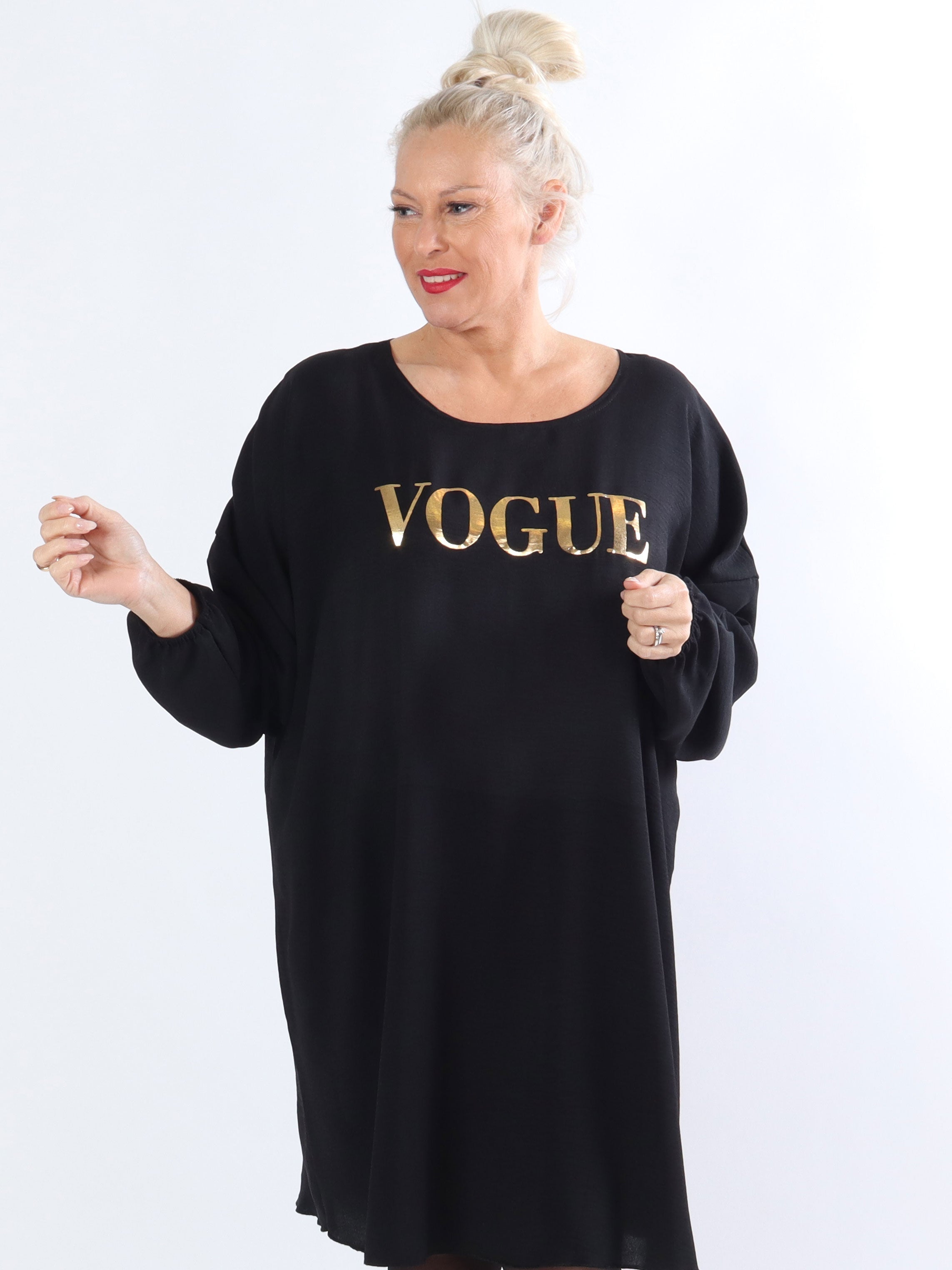 Nella - Cool plussize klänning med guldfärgad skrift - Green